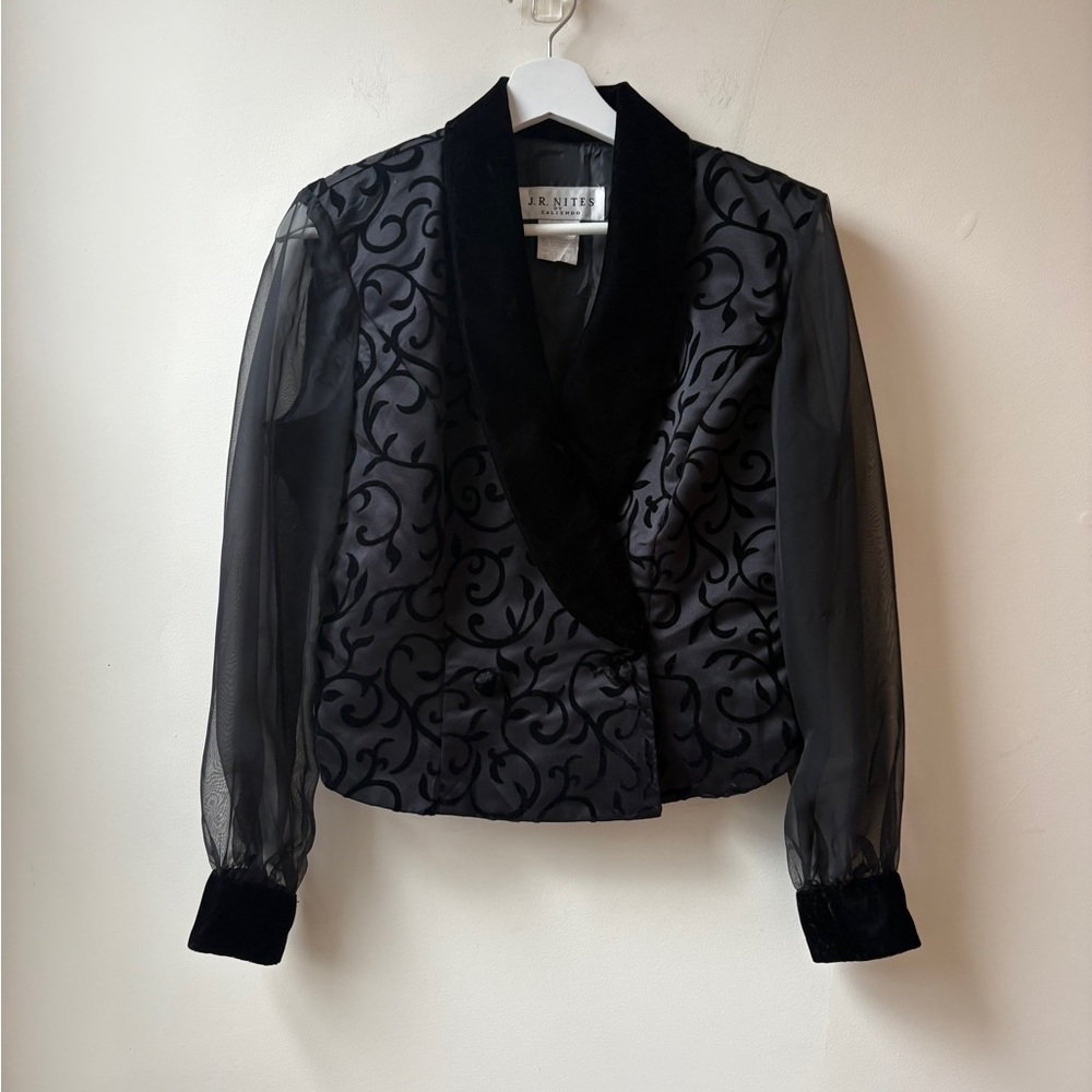 J.R. Nites Black Velvet-Trim Embroidered Jacket​ - Picture 4 of 10